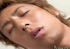 Blonde asian twink sucks lovers dick