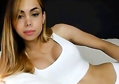 Gorgeous shemale teen plays with her cock on a webcam