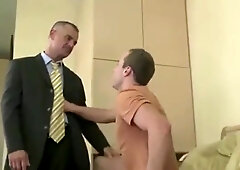 Grey mustache Step daddy makes his boy moan