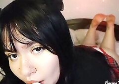 ASMR - Student cutie makes u cum Juicy Licking, Sucking, Jerking u off, Countdown, Pillow Humping, 3DIO - EmmaTASMR