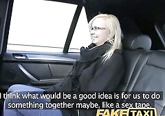 FakeTaxi Taxi driver bangs glasses golden-haired on backseat