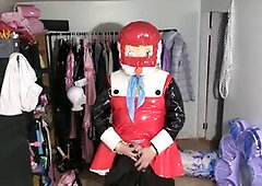 Homemade breath control in PVC Kigurumi costume with rubber hood - Extended version