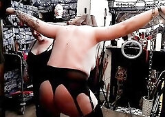 Frankies 1st time in the dungeon as our sub. See how we put her throughout her paces and get her tiny slitty going!