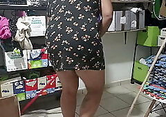 Mom cleaning the room and her thong is visible