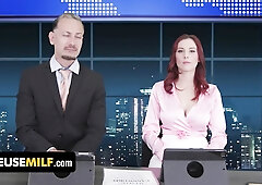 Channelskeet violating news - male news anchor freeuse nails his red haired colleague & 18yo protester