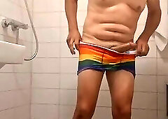 This afternoon in the shower, I'm showing off my Pride Rainbow Boxer Shorts & my Pride Rainbow XL