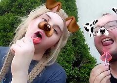 Jazzy & her beau munching spears