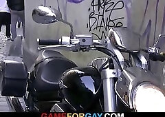 Hunky biker gets invited for boning