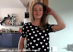 Jete Karre gives a passionate blowjob while being fingered and gets cumshot on her small perky tits