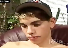 Cute blond twink huge cock and blue cap jerks cumshot