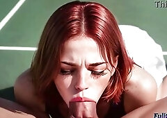 My redheaded girlfriend asked me to play tennis with her, but her petticoat was likewise short, so I decided to fill her taut twat with cum [AI]