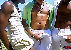 Three Brazilians Studs Fuck On The Beach
