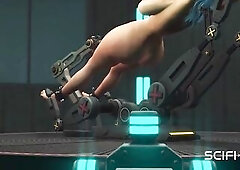 A hawt breasty cuffed beauty gets drilled hard by a sex robot dickgirl in the sci-fi lab
