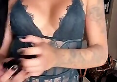 Big boobs shemale teases and masturbates herself solo