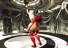 Just Don't Stop! Supah Cyber Futa Tranny Plays with a Stunning Handcuffed Platinum-Blonde