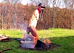 Uncut, Unmasked Male Slave Exposed Outdoor At Campfire Cucumber Fuck During Party 3 Min