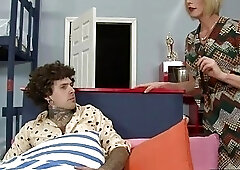 Busty blonde shemale Delia De Lions gets her asshole nailed