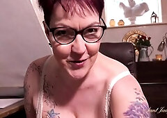 Your Busty Mature Boss Lady Mrs. Bird gives you a new job to do! She pulls out her big natural mature tits, strips down to her sexy stockings, shows o