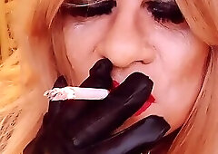 latex red lipstick smoking tranny