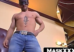 Attractive jock's muscle caressing and solo jerk off session