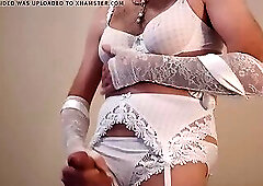 Crossdresser jerking off wearing lingerie