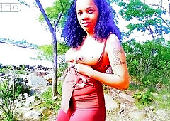 Big tit wife Boricualovenyc shows off her nude cosplay while camping in public