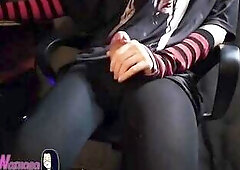 Cute femboy masturbate in opaque ebony tights - stream cut