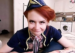 1St Class Stewardess Takes Triple Anal Creampie after a Lengthy Flight