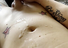 Cool strung up transgender woman masturbating her BWC for the camera