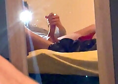 22 Years aged Boy is fapping off his 20cm Spunk-Pump in front the mirror