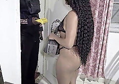 This promiscuous cheating received the delivery dude nearly nude and gave him a blowage.