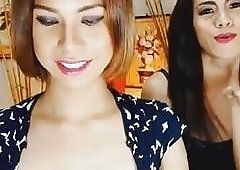 Cute Asian ladyboys have a dick sucking party on webcam