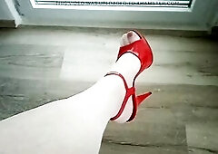 sexually excited Mother I'd Like To Fuck t-girl sits on a chair, speaks in her hot voice, touches herself and shows off her slender legs in trans