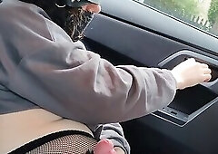 Risky Flashing Blindfolded in an Urban Area And Cumshot