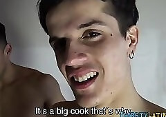 Latinos in pov threeway suck big cock