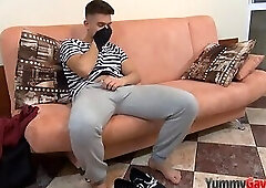 Gay dude solo tugs his cock