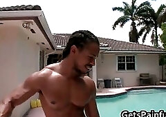 Muscled stud gets huge black cock up his ass 1