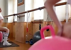 Gym enthusiast Milana Blanc can't wait to ride sex toy rubber ball's dong