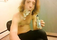 Topless Transgirl Trying Vape Tricks
