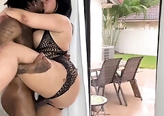 A super sexy brunette massages her big boobs