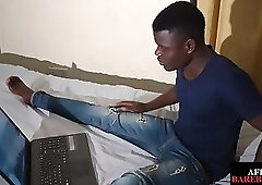 Nubian twunk gets nude and solo masturbates indoors