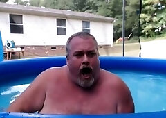 Bearded Daddy Plays Naked by the Pool