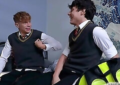 Two twinks Asher and Harley enjoy fucking asses using dildo