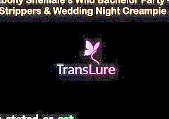 A beautiful tall black transsexual with huge titties and a thick 13-inch dong celebrates her final night of freedom with a wild bachelor party. Stripp