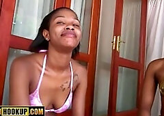 Large Butt Ebony Bitches Team Up To Ride Cock In Wild Amateur three-Way