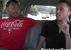 Gay twink riding black