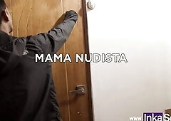 Exhibitionist mama undresses in front of her son's ally, has sex in front of him