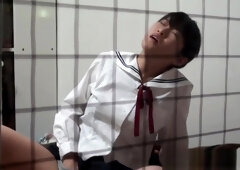 Spied on asian babe rubs