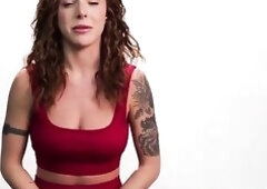 Large ass curvy small redhead undresses underware and bangs herself with a vibrator