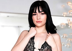 Adorable brunette Karly Baker gets her ass fucked from behind